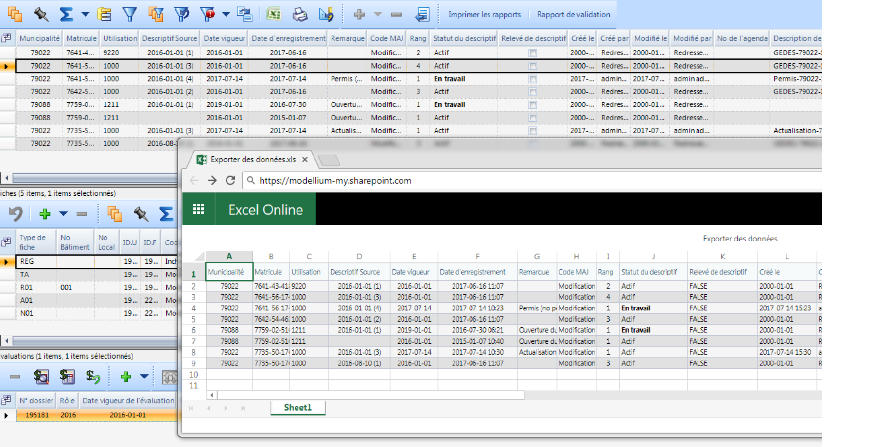 Interface ordinateur d'un extracteur de données Excel