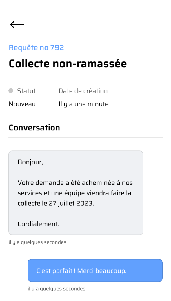 Interface mobile de la mise en place d'une requete 792